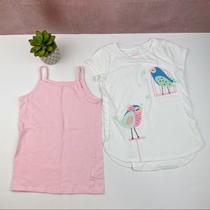 Jumping Beans Softest Tee Pink White Birds Tee Shirt And Spaghetti Top Size 6